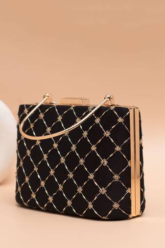 Regal black bloom clutch bag for women