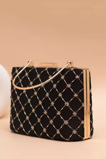 Regal black bloom clutch bag for women