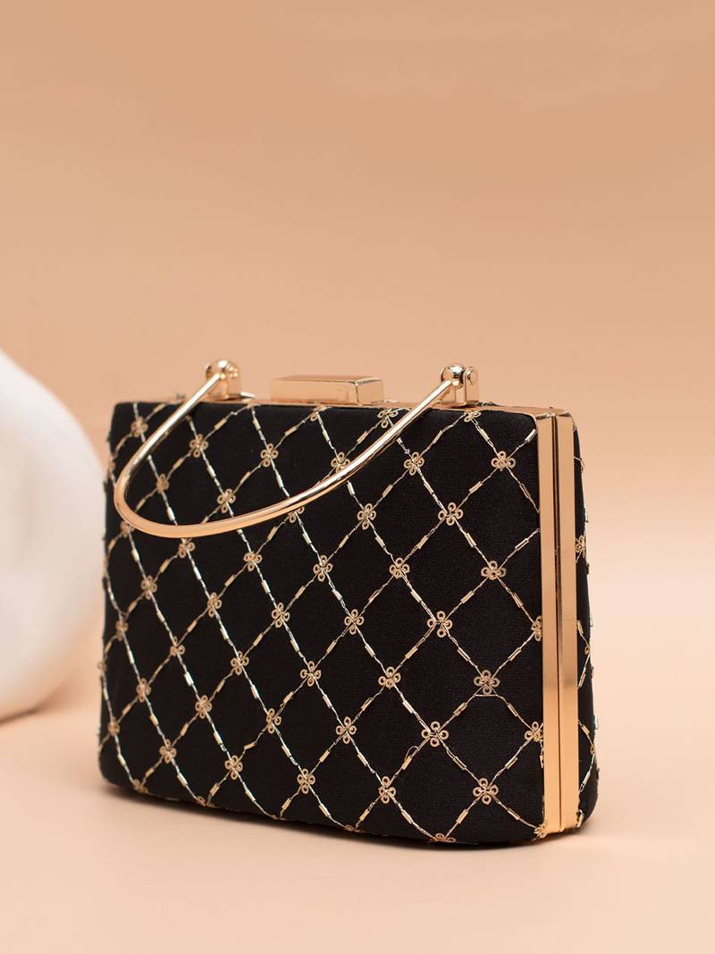 Regal black bloom clutch bag for women