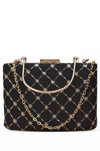 Regal black bloom clutch bag for women
