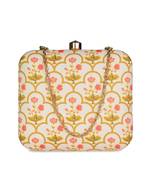 Yellow and pink patterned printed clutch bag for women