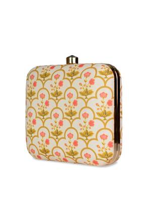 Yellow and pink patterned printed clutch bag for women 2