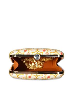 Yellow and pink patterned printed clutch bag for women 3