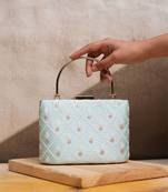 Sky blue floral and check embroidery clutch