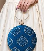 Blue based silver sequins and threadwork embroidery clutch