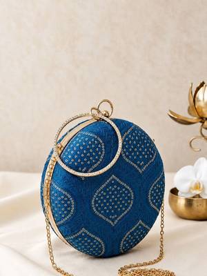 Blue based silver sequins and threadwork embroidery clutch 3