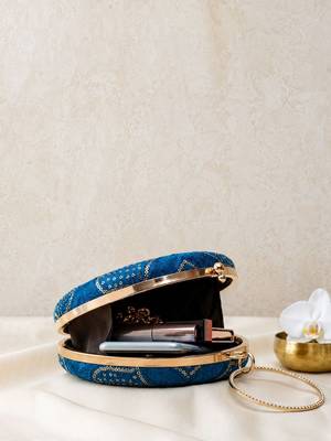 Blue based silver sequins and threadwork embroidery clutch 4