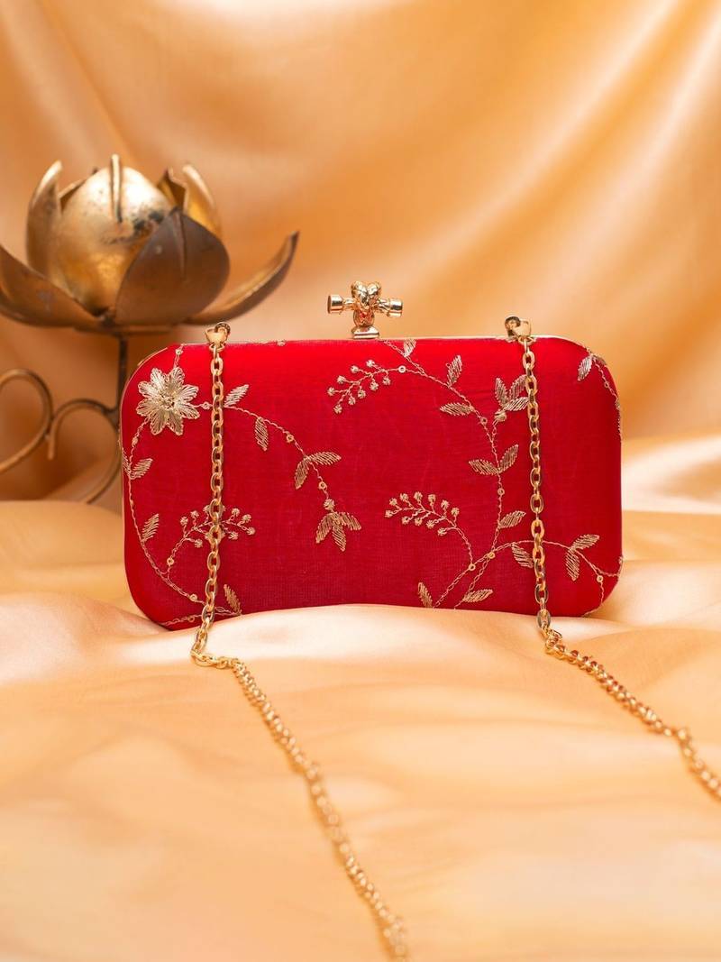 Royal red blossom clutch bag for women