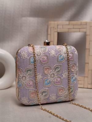 Lavender floral thread embroidery clutch 1