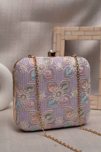 Lavender floral thread embroidery clutch