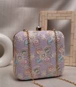 Lavender floral thread embroidery clutch