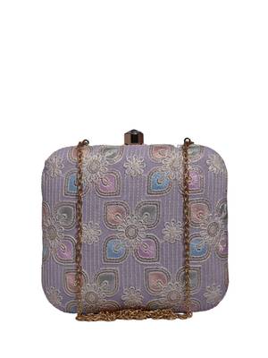 Lavender floral thread embroidery clutch 2