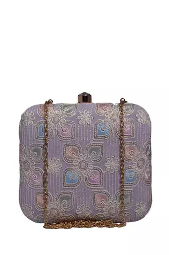 Lavender floral thread embroidery clutch
