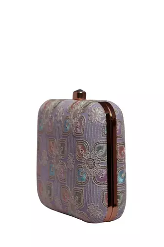 Lavender floral thread embroidery clutch