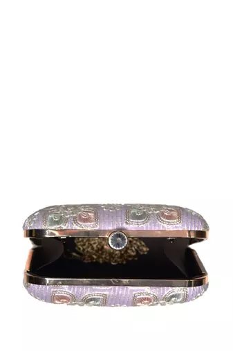 Lavender floral thread embroidery clutch