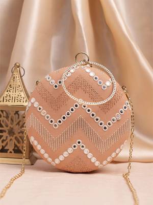Light peach based sequins embroidery clutch 1