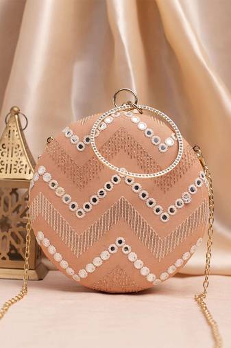 Light peach based sequins embroidery clutch