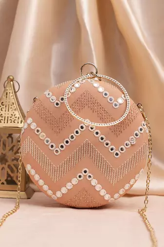 Light peach based sequins embroidery clutch