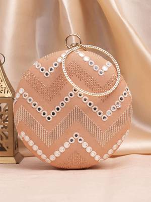 Light peach based sequins embroidery clutch 2