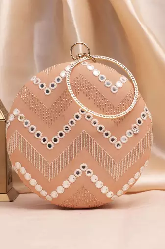 Light peach based sequins embroidery clutch