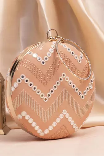 Light peach based sequins embroidery clutch