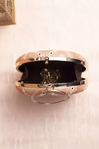 Light peach based sequins embroidery clutch