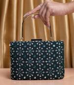Marine green sequins embroidery party clutch
