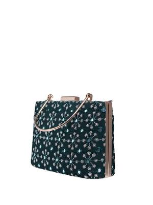 Marine green sequins embroidery party clutch 3