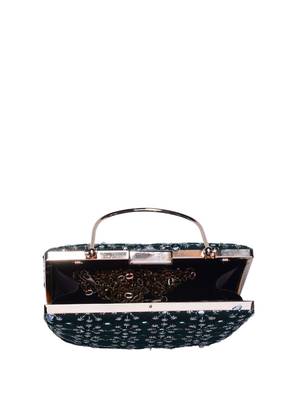 Marine green sequins embroidery party clutch 4
