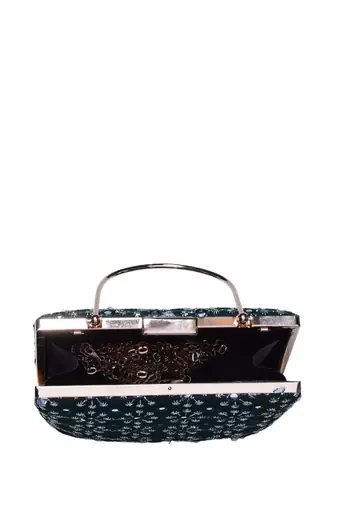 Marine green sequins embroidery party clutch