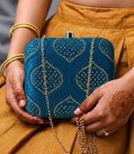 Yale blue embroidered clutch bag for women