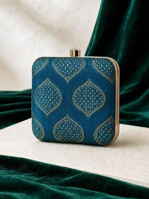Yale blue embroidered clutch bag for women 3