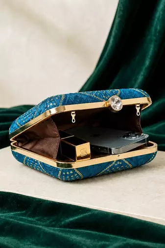Yale blue embroidered clutch bag for women