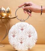 White based golden zari embroidery clutch