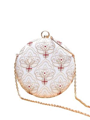 White based golden zari embroidery clutch 2