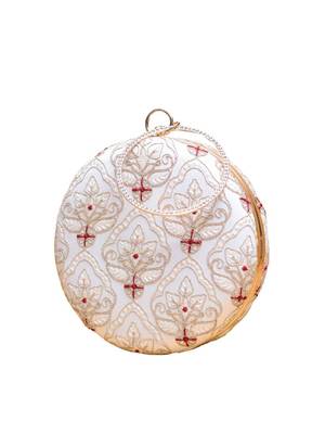 White based golden zari embroidery clutch 3