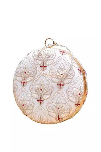 White based golden zari embroidery clutch