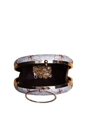 White based golden zari embroidery clutch 4