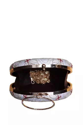White based golden zari embroidery clutch