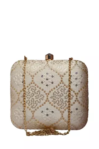 Off white multipattern sequins embroidery clutch