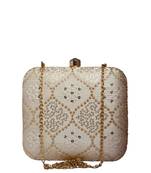 Off white multipattern sequins embroidery clutch