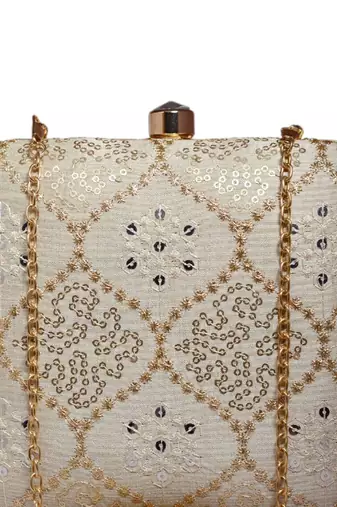 Off white multipattern sequins embroidery clutch