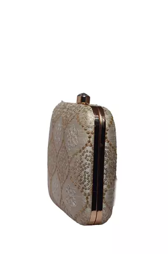 Off white multipattern sequins embroidery clutch