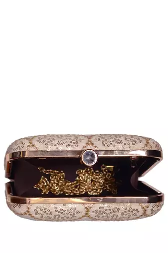 Off white multipattern sequins embroidery clutch