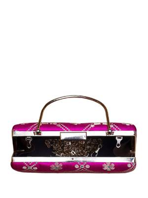 Magenta pink based silver pattern brocade fabric clutch 4