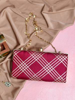 Maroon embroidered clutch bag for women 1