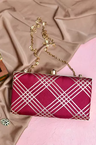 Maroon embroidered clutch bag for women