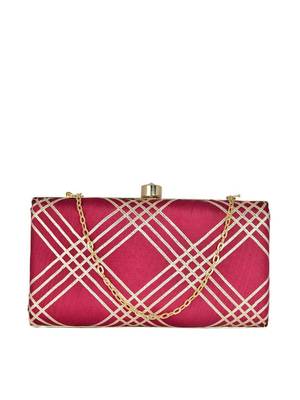 Maroon embroidered clutch bag for women 2