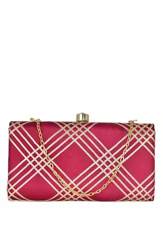 Maroon embroidered clutch bag for women