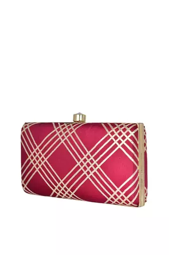 Maroon embroidered clutch bag for women